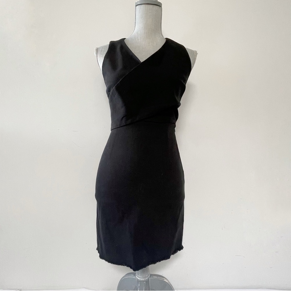 Aritzia Wilfred LBD black dress wrap top sleeveless stretch shift